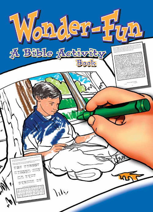 Wonder-Fun Activity Book cover - Bible-based coloring and puzzles for kids