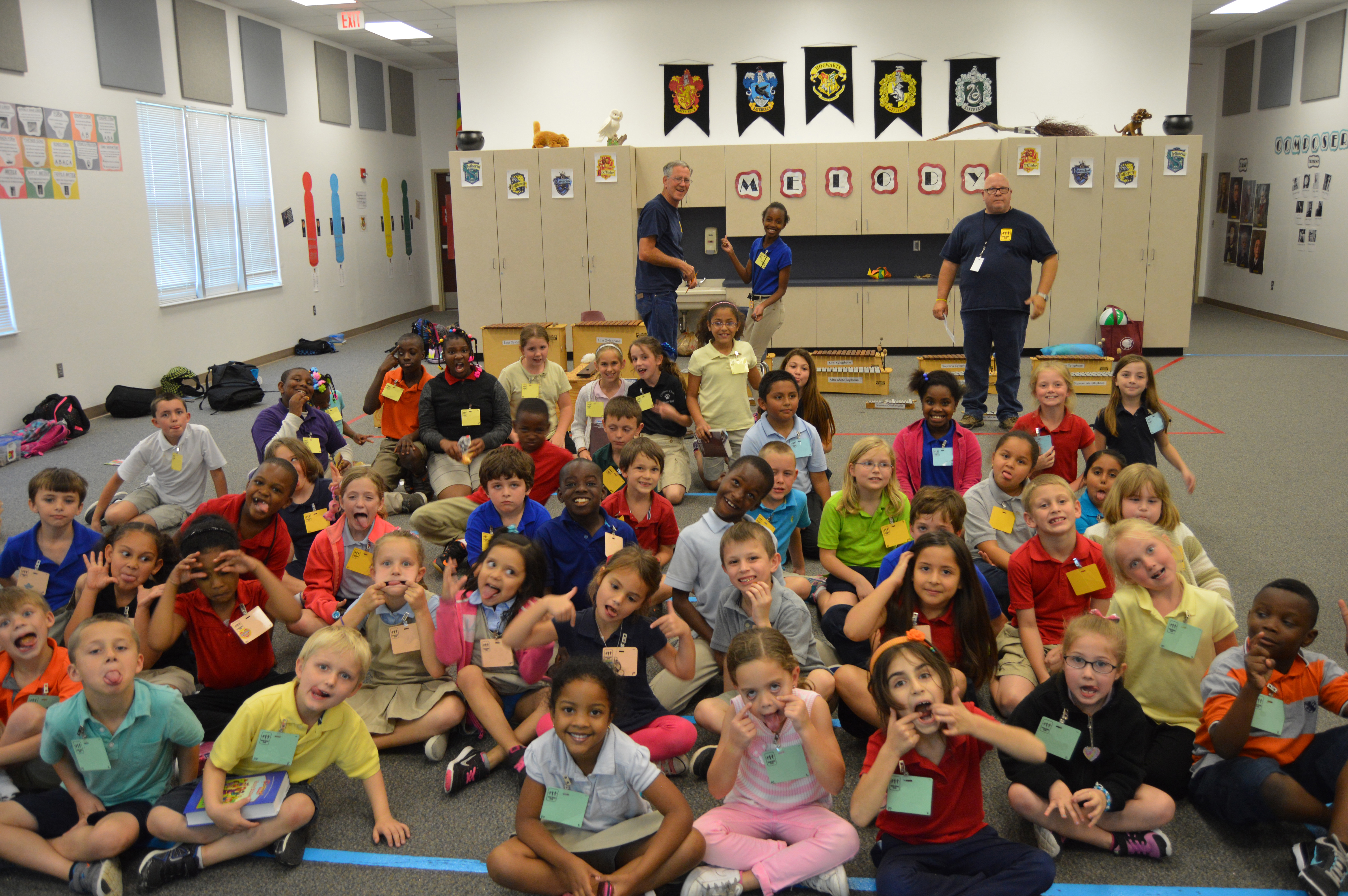 Large group of children and volunteers at Good News Club